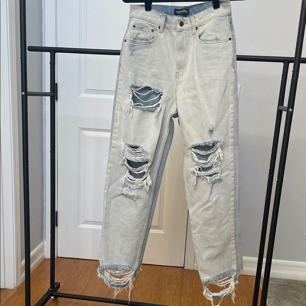 Retrofete Light Blue Distressed Straight Leg Jeans